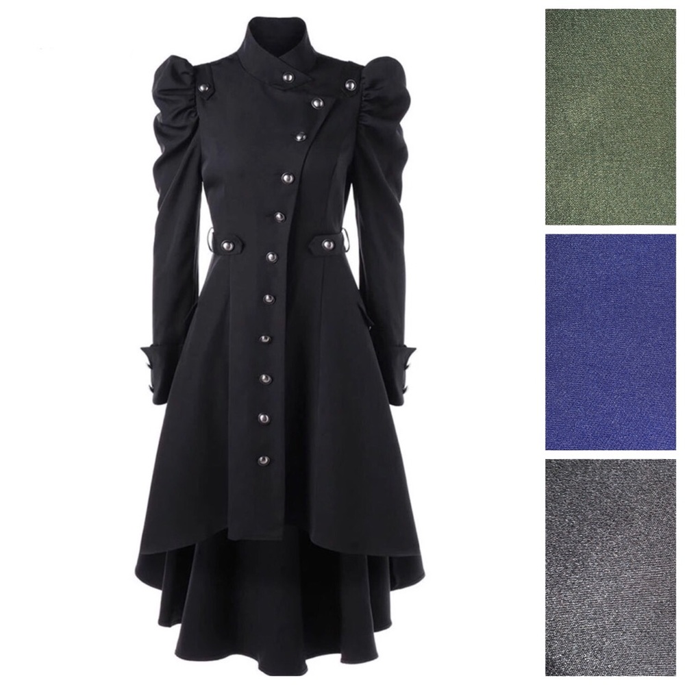 Military Button Asymmetrical High Low Dress - Picture 2 of 8